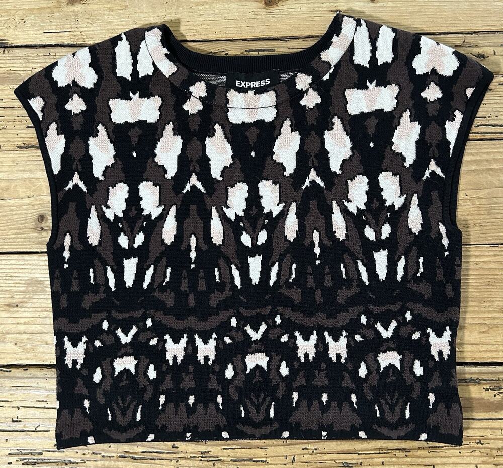 Express Women’s Size S Multicolor Abstract Print Cropped Sweater - NWOT